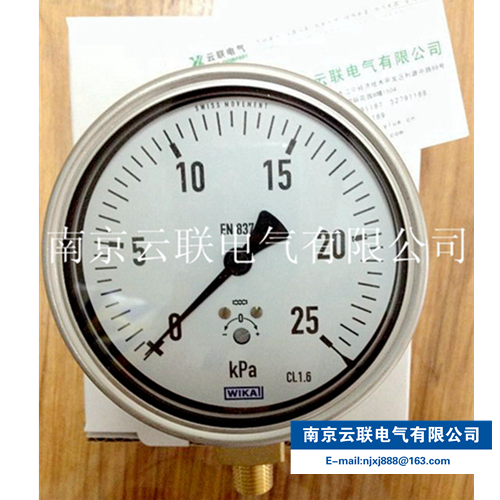 WIKA 612.20.100，量程0-25KPA膜盒式压力表，铜合金材质