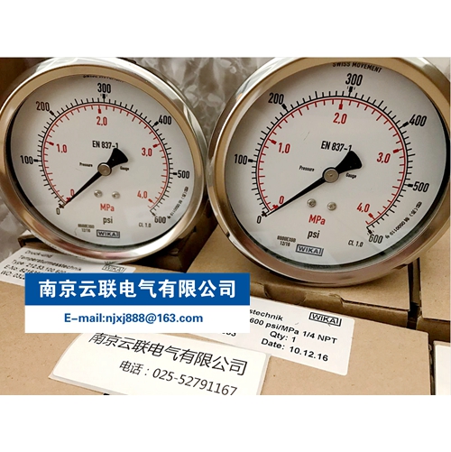 WIKA 212.53.100 0-600PSI 波登管压力表，铜合金材质